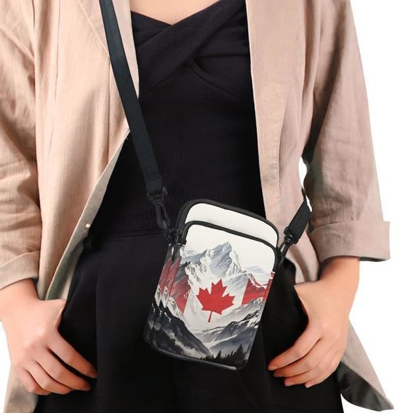 Canada Mountain Painting Travel Crossbody Bag Cell Phone Shoulder Bag, :< - Picture 4 of 7